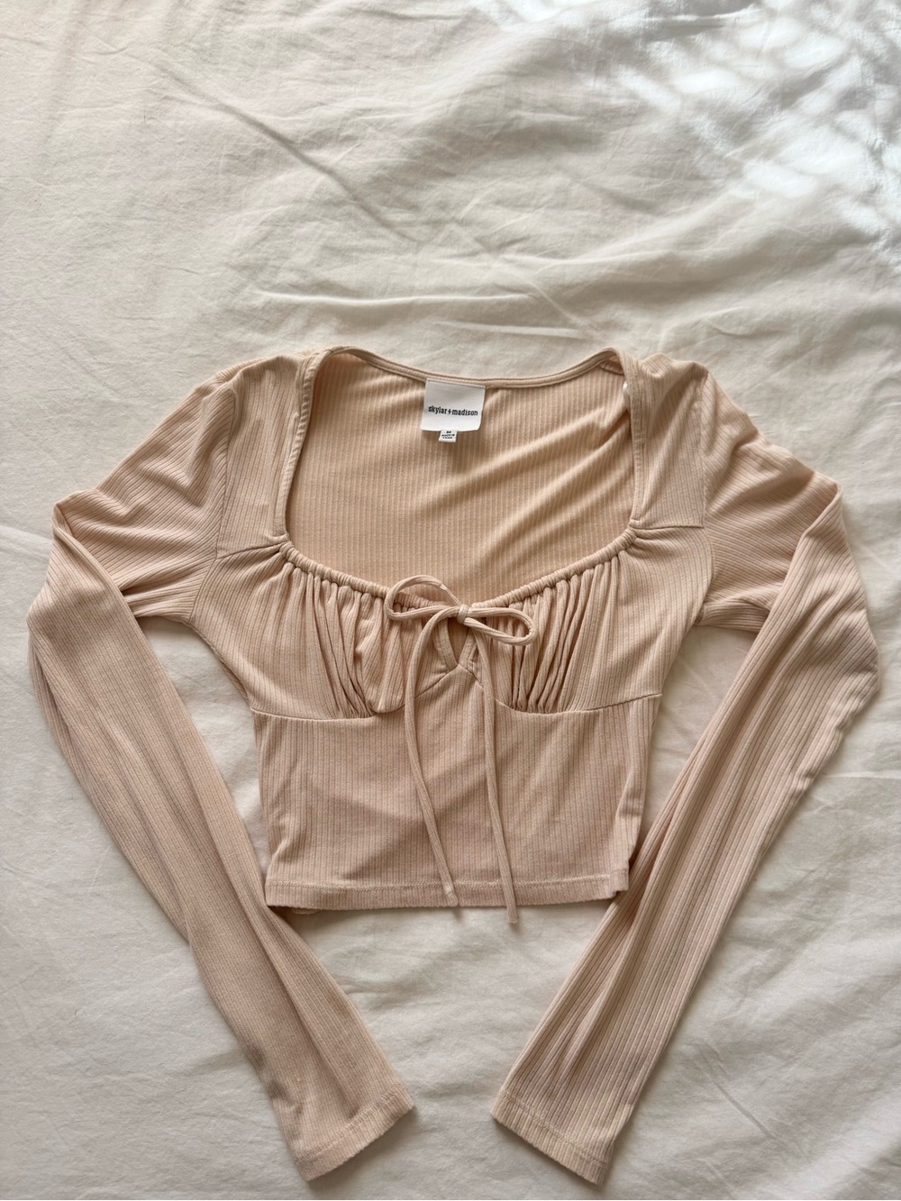 Tan Ribbed Long Sleeve Top
